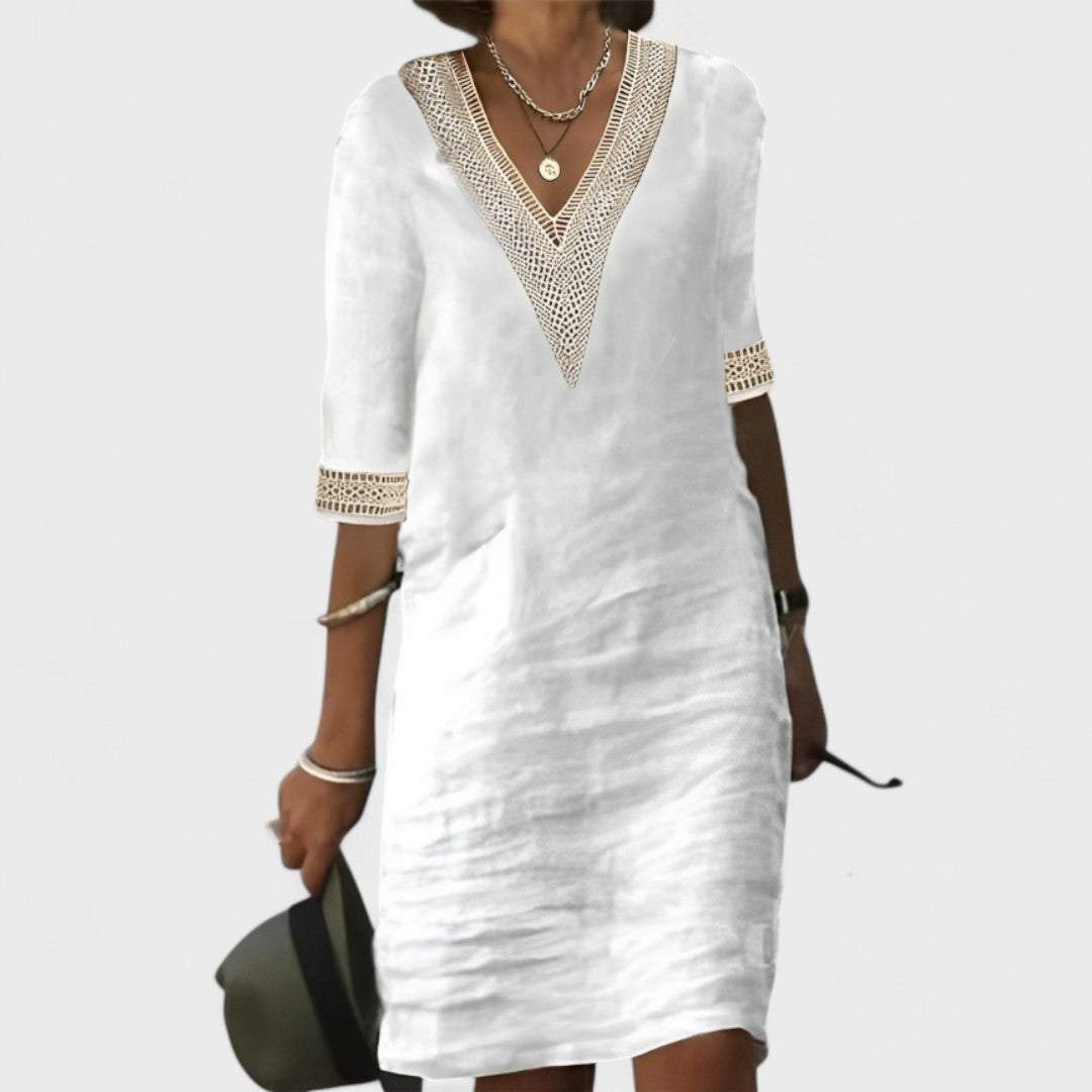 Carmen - Vestido de Verão em Linho com Renda Delicada