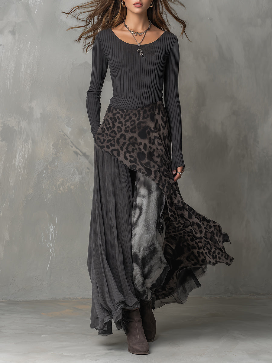 Victoria | Vestido maxi bohemio con estampado leopardo