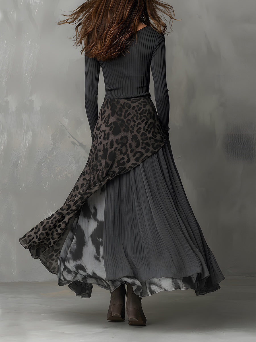 Victoria | Vestido maxi bohemio con estampado leopardo