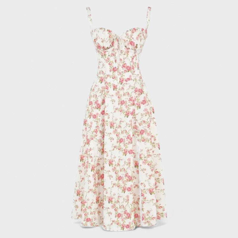 Carolina - Vestido Floral com Corpete Ajustado