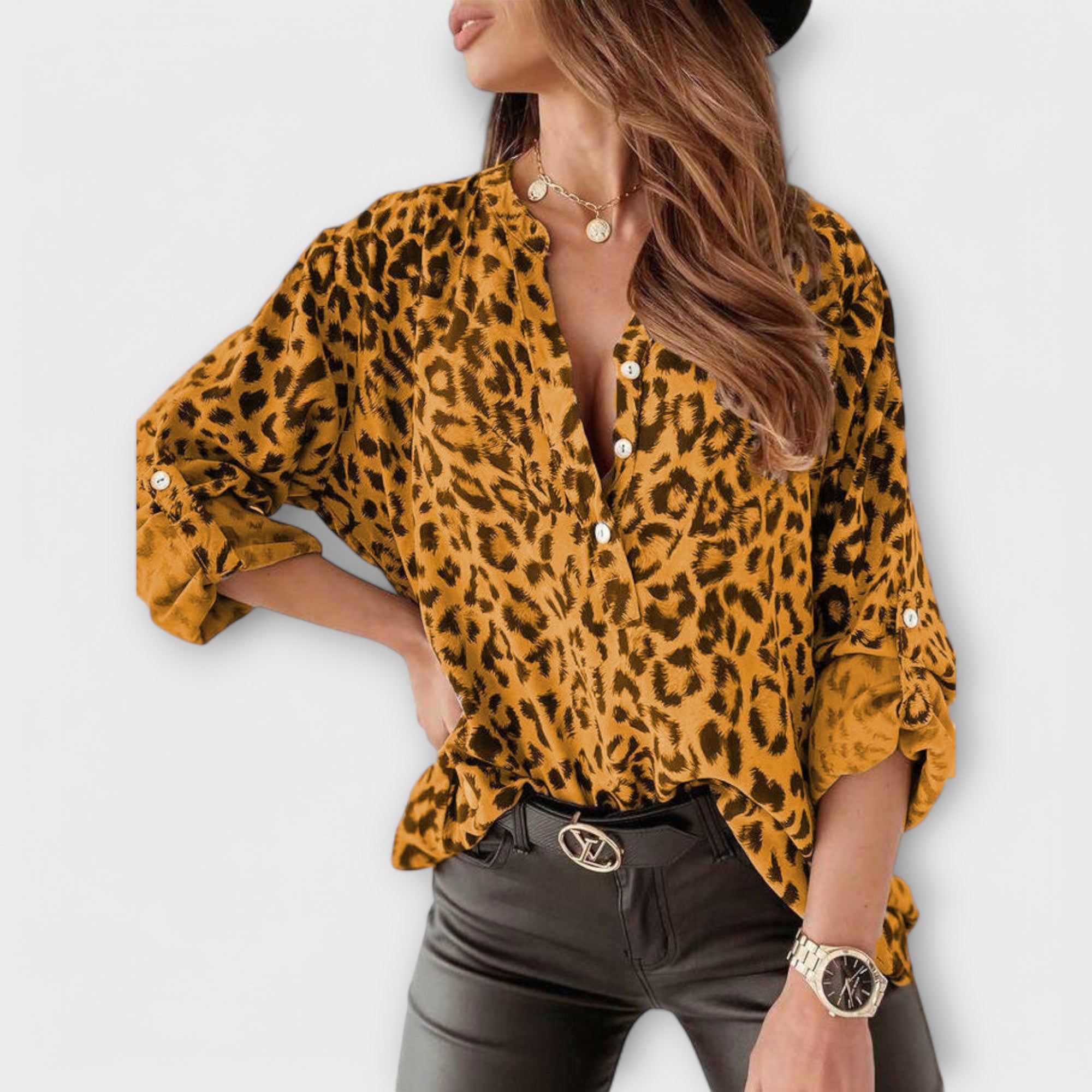 Luisa - Blusa Moderna Com Padrão de Leopardo