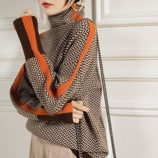 Malou™ | Jersey de cuello alto con llamativas rayas en contraste