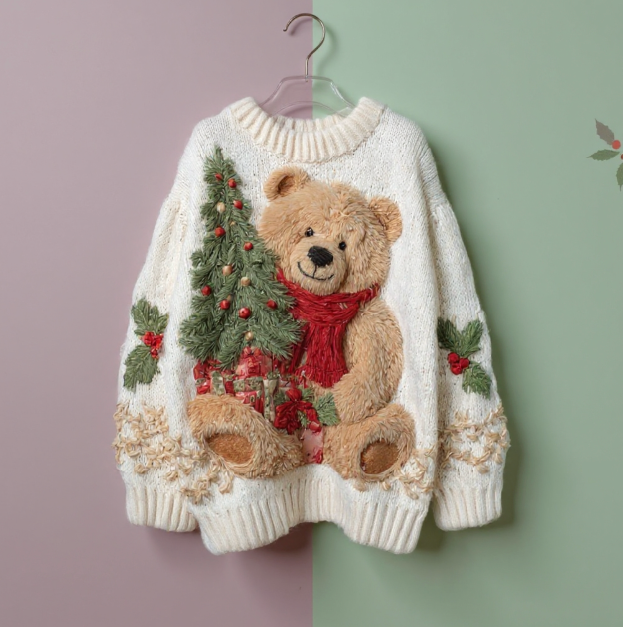 HOLLY | JERSEY NAVIDEÑO DE PUNTO CON OSITO EN 3D