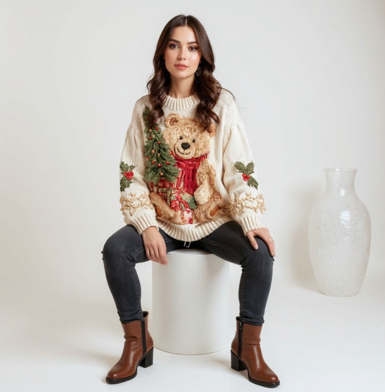 HOLLY | JERSEY NAVIDEÑO DE PUNTO CON OSITO EN 3D