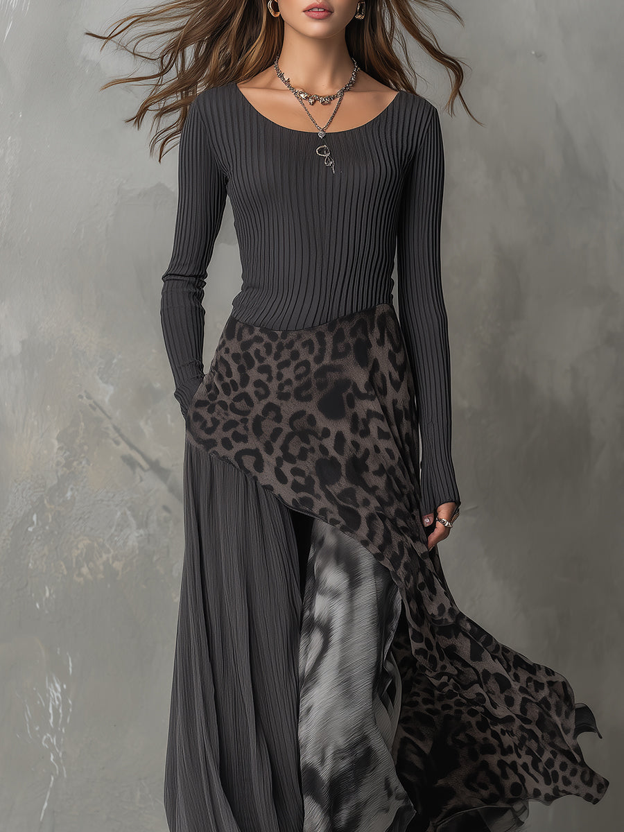 Victoria | Vestido maxi bohemio con estampado leopardo