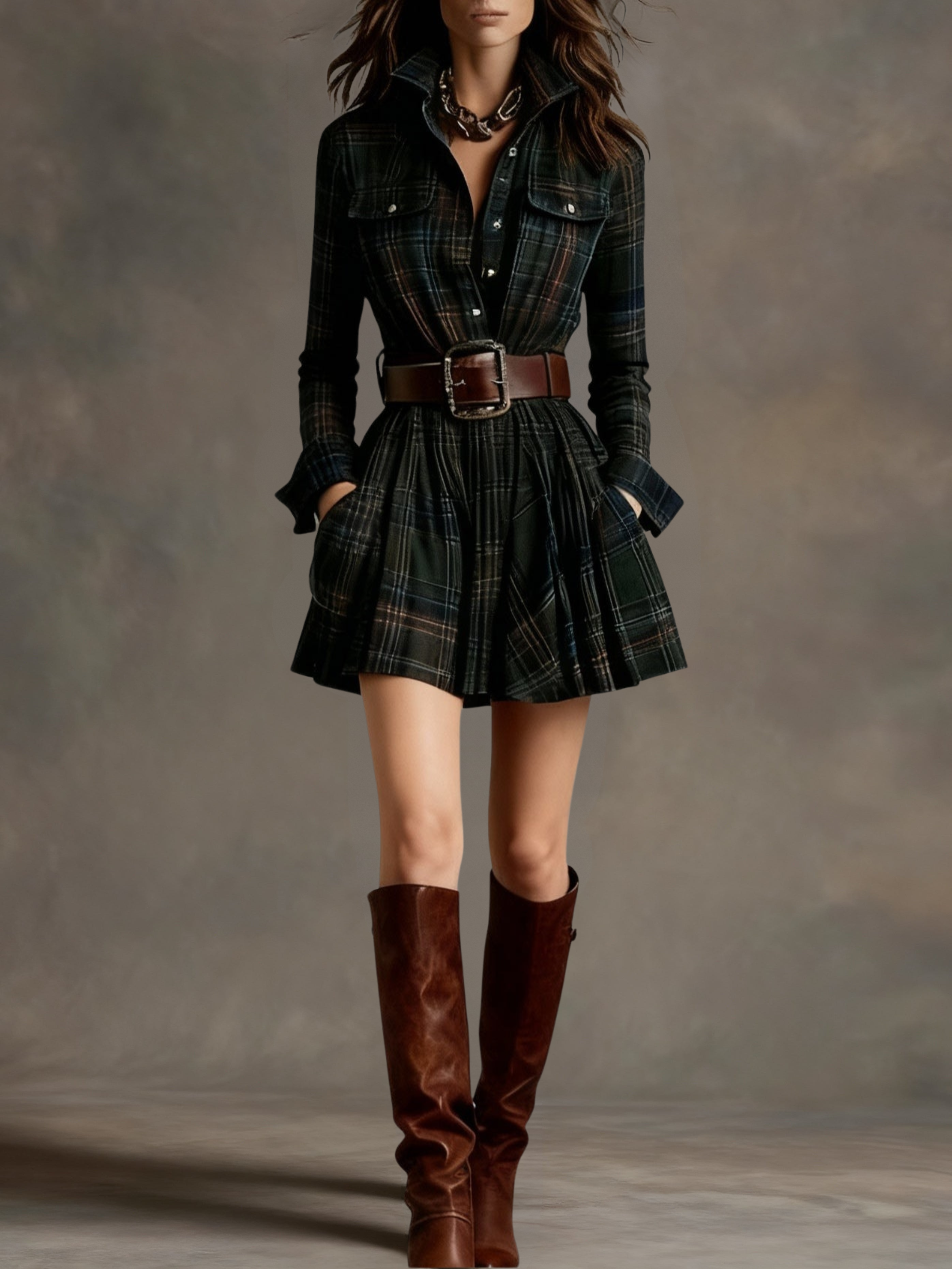 Mía · Vestido corto camisero de cuadros