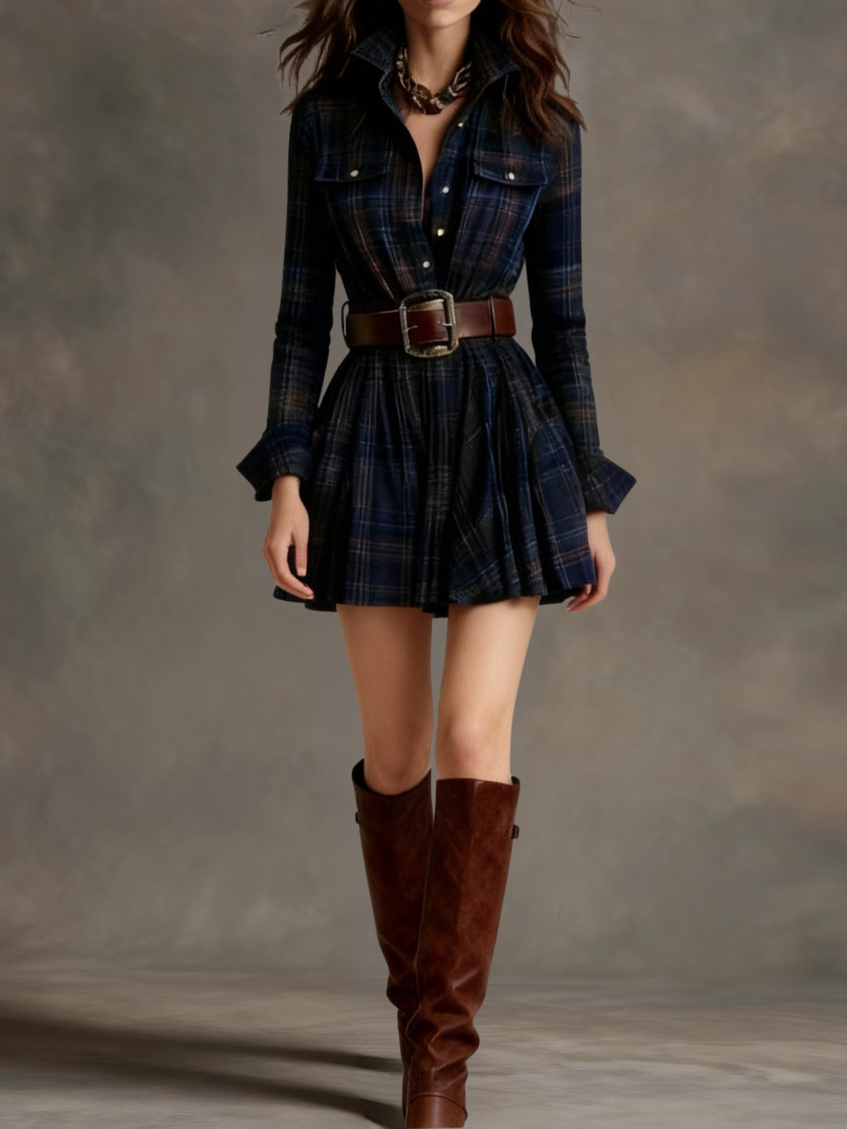 Mía · Vestido corto camisero de cuadros