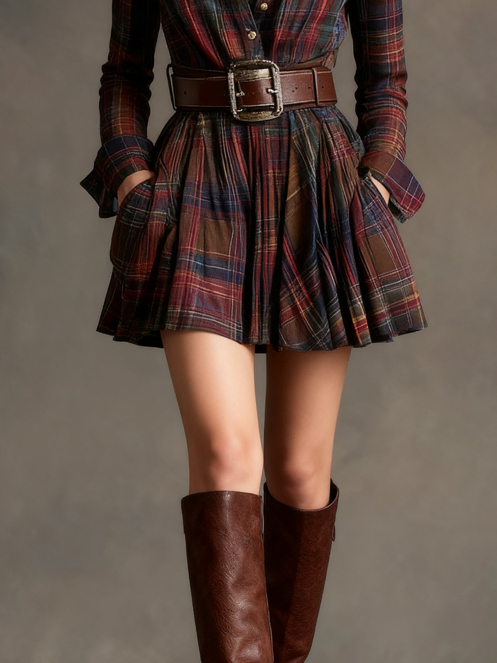 Mía · Vestido corto camisero de cuadros