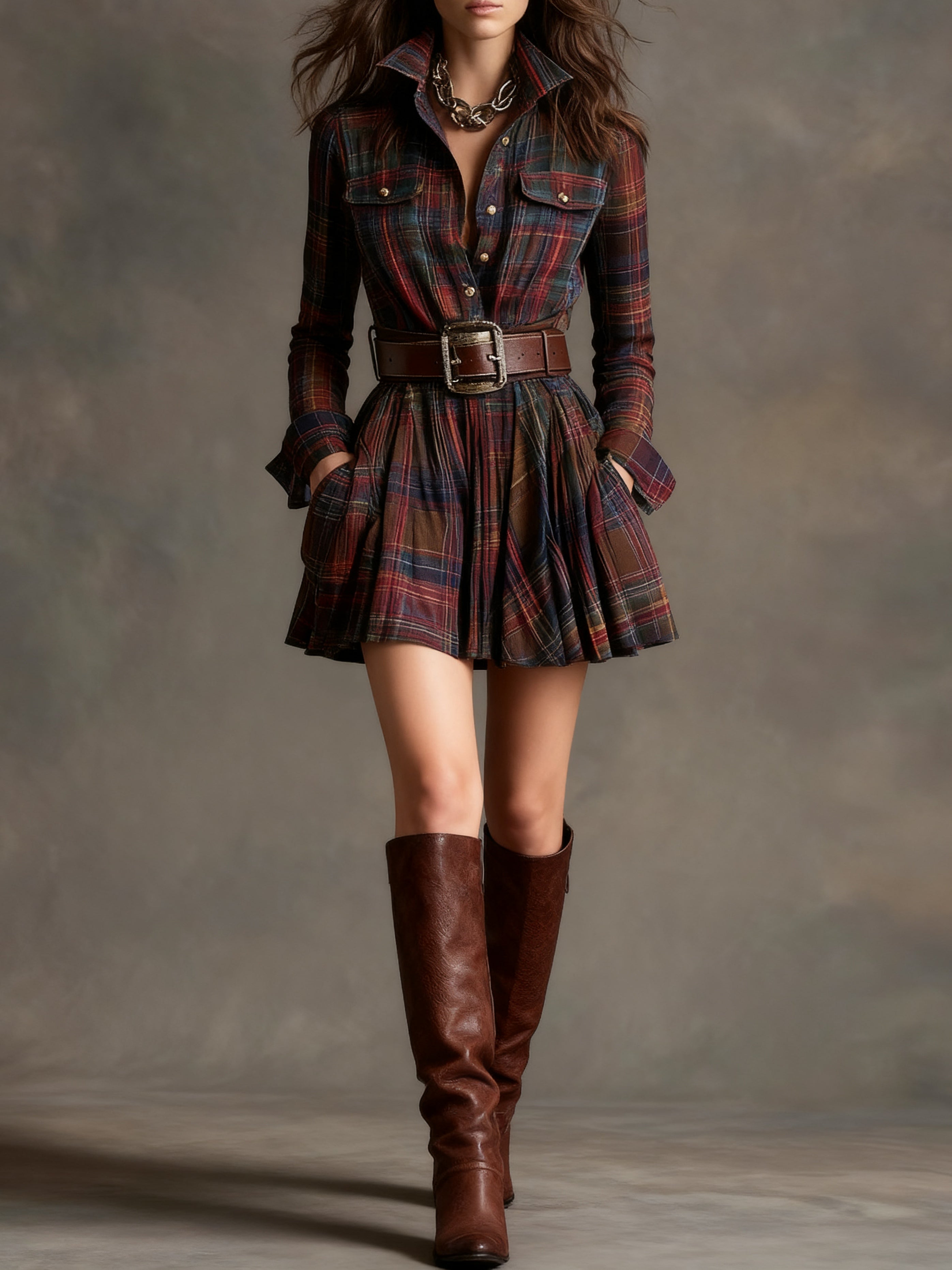 Mía · Vestido corto camisero de cuadros